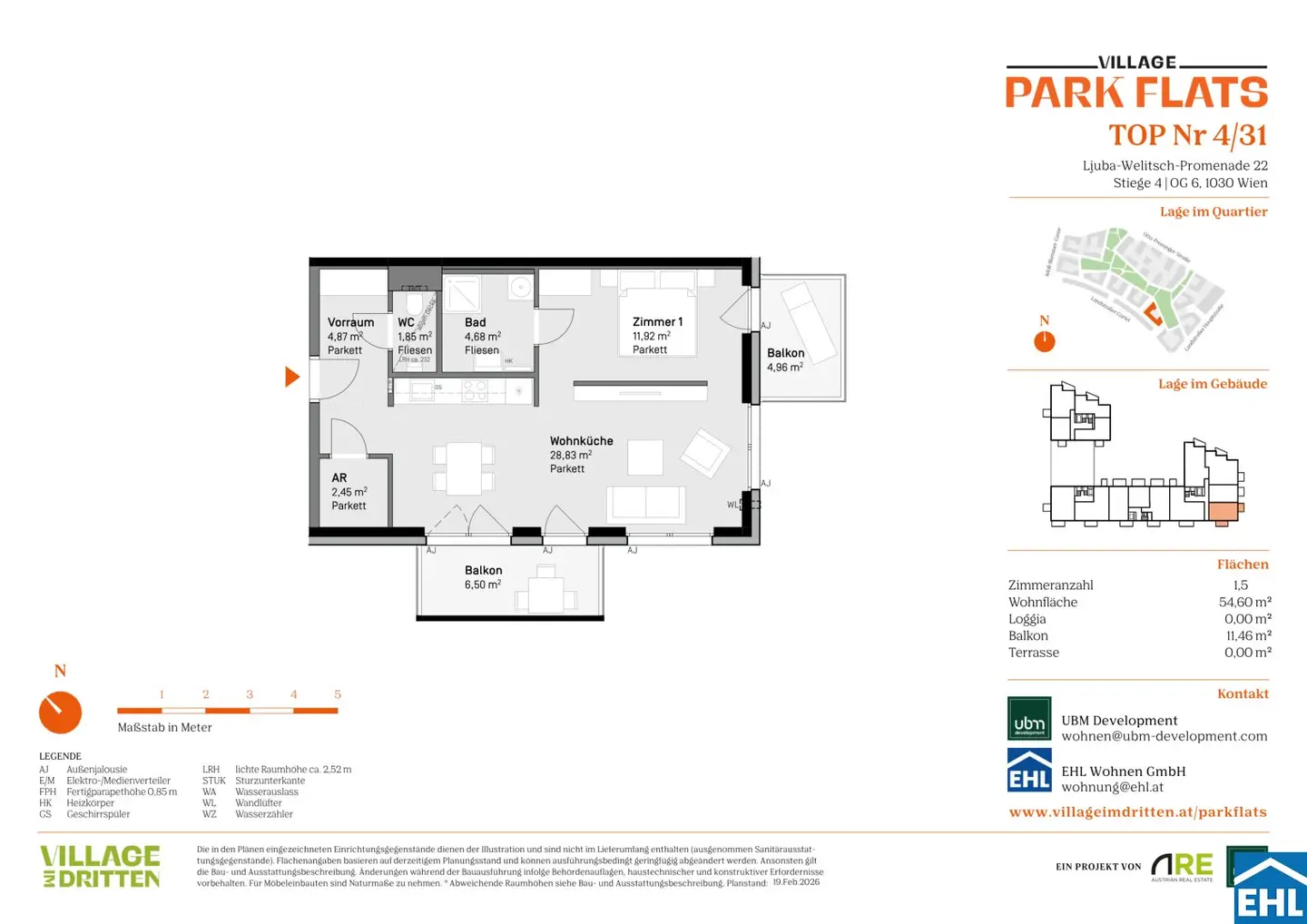 Wohnung Erstbezug Balkon Park vor der Tür