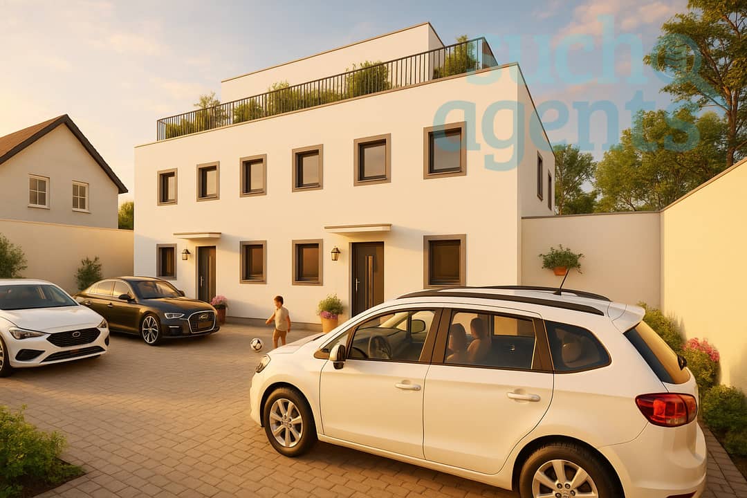Pfaffstätten: Neubau-Doppelhaushälfte, Massivbau, 2 Stellplätze