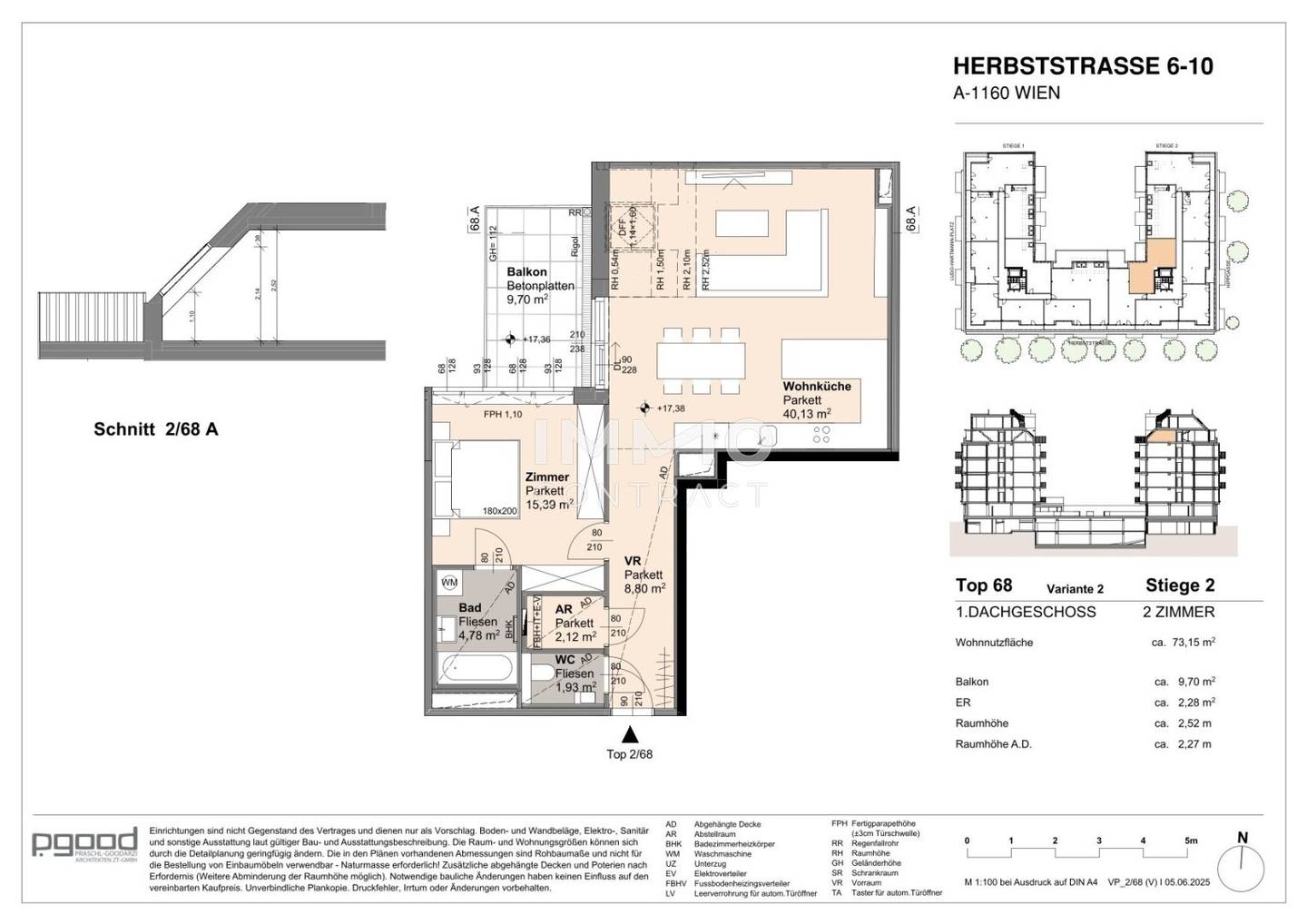 Dachgeschosswohnung hofseitiger Balkon zwei Bäder