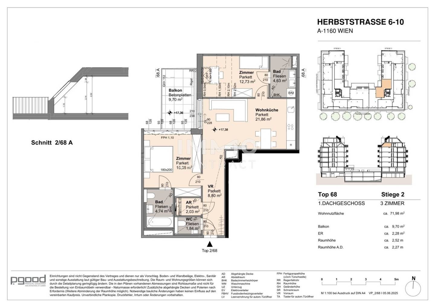 Hofseitiges Dachgeschoss mit Balkon und Aufzug in zentraler Lage