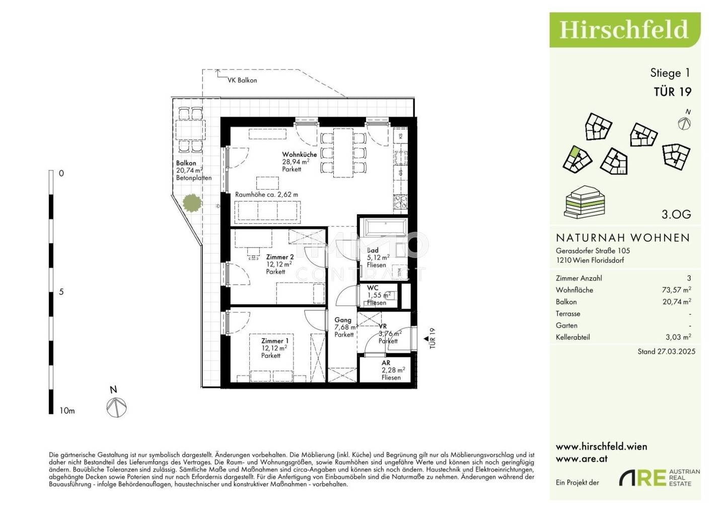 Newly built apartment with balcony in green setting