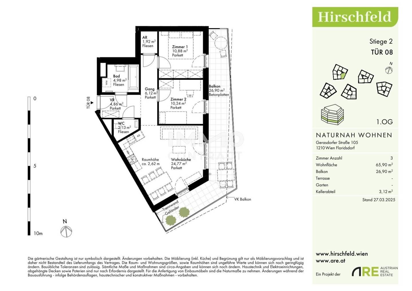 Brand new apartment with large balcony in green