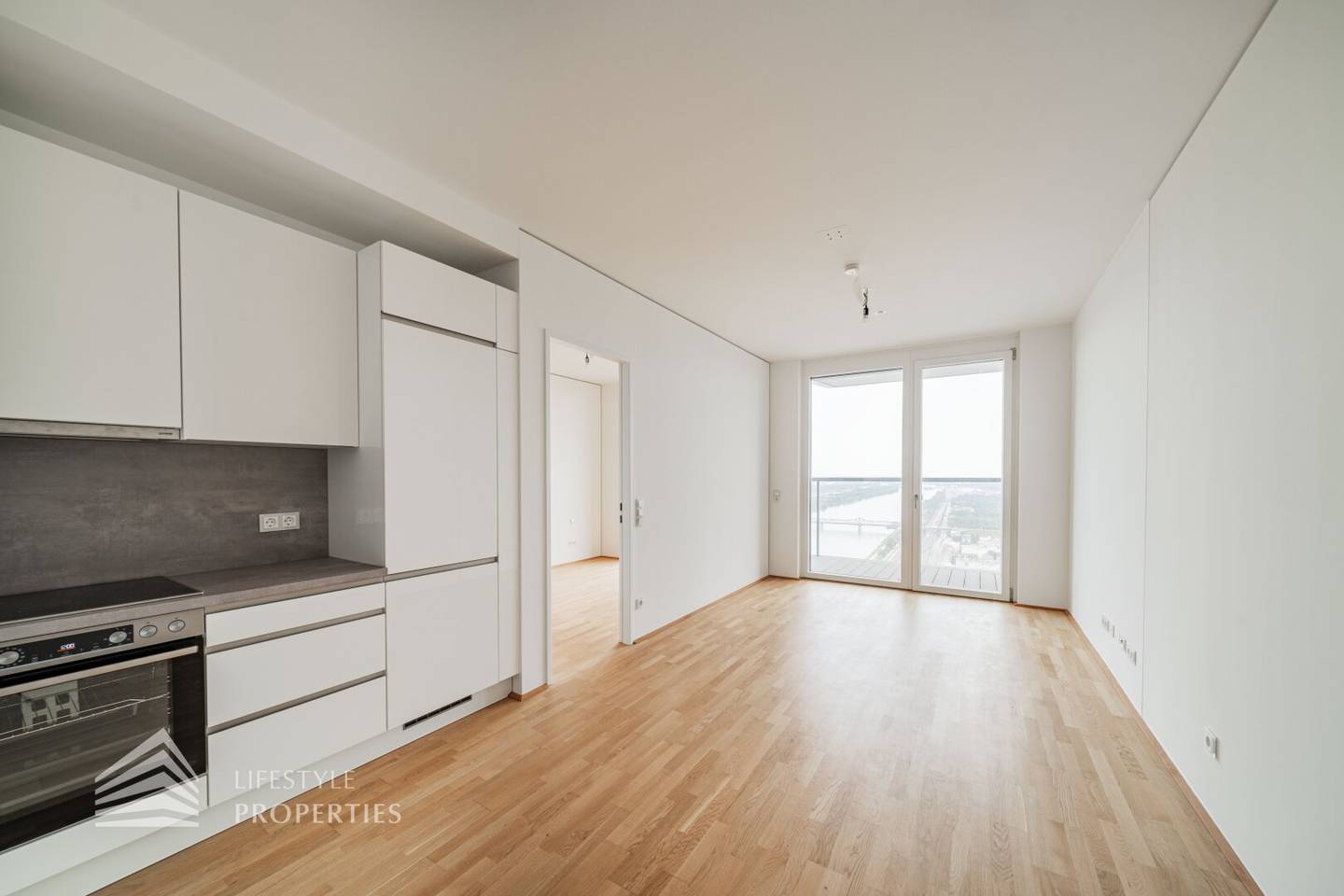 Apartment first occupancy balcony with Donauinsel view