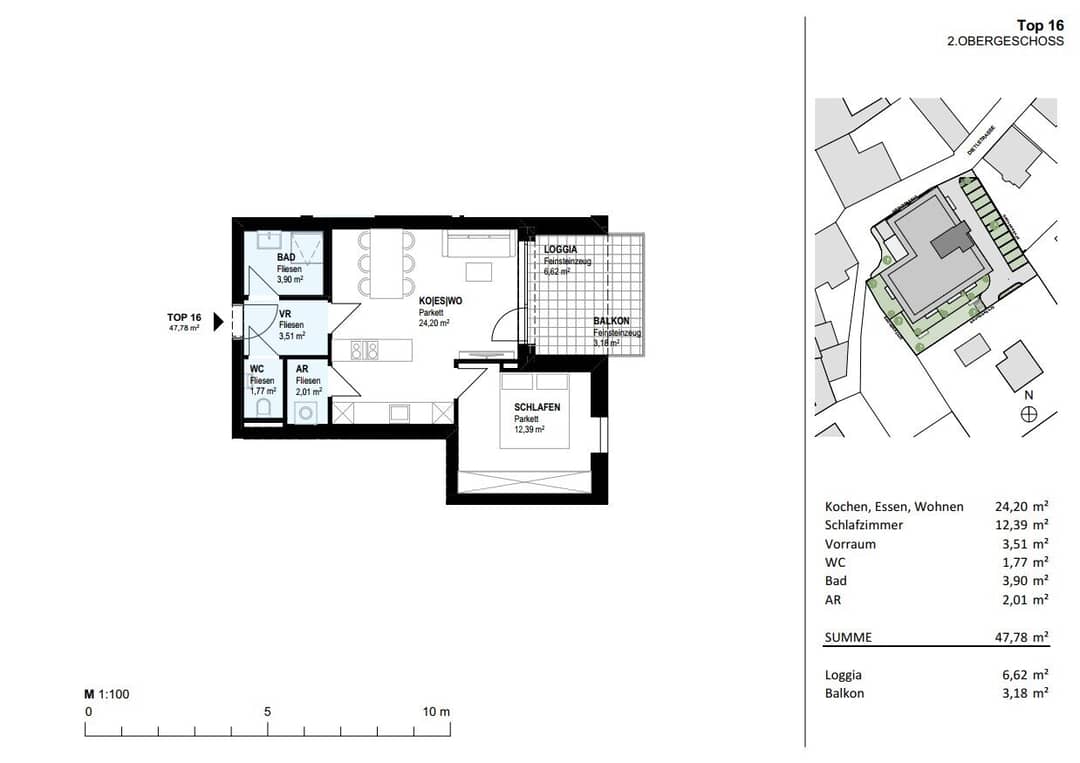 Terrassenwohnung in Kirchdorf an der Krems, 2 Zimmer, Loggia 10 m²