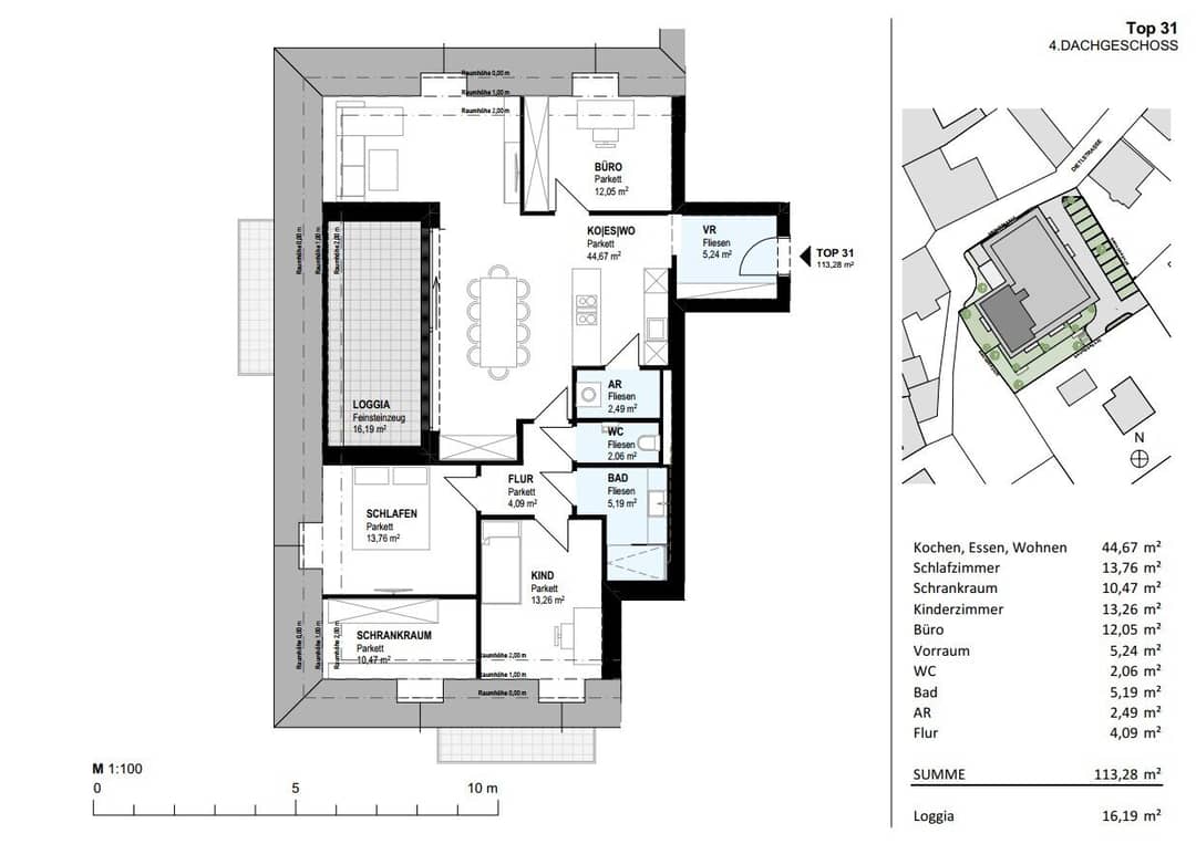 Penthouse Erstbezug Loggia