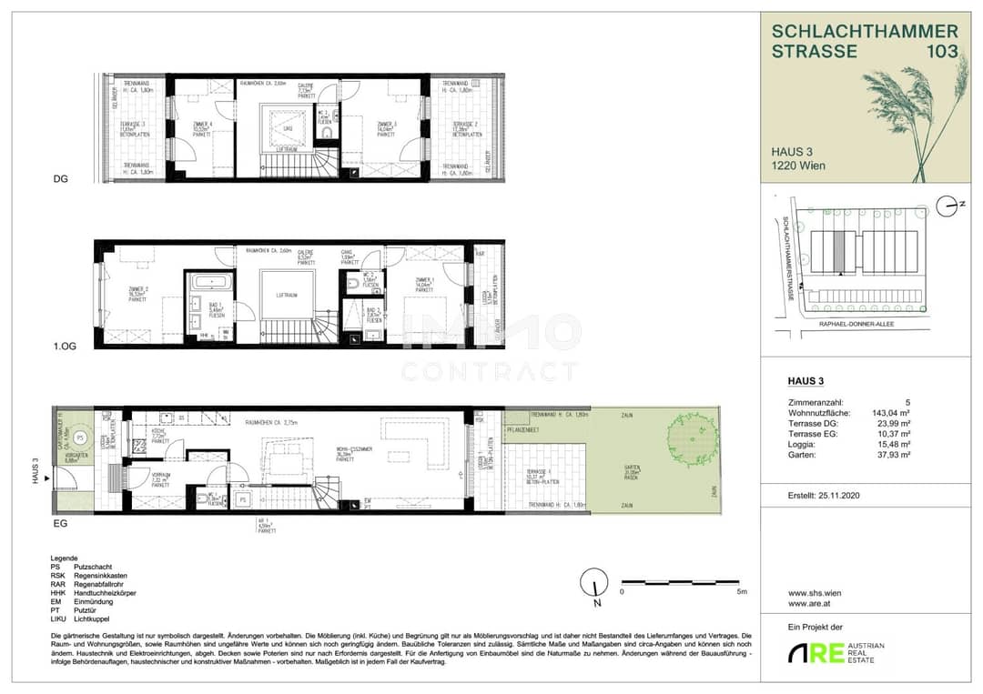 Reihenhaus in Wien-Essling: 143 m², 5 Zimmer, Garten & Stellplatz