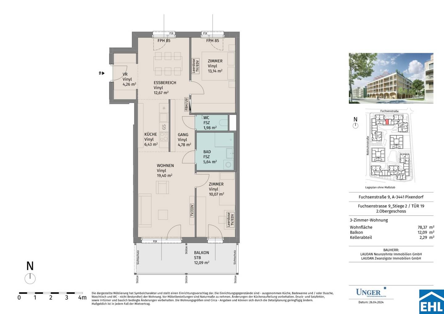 New build apartment in green area with balcony