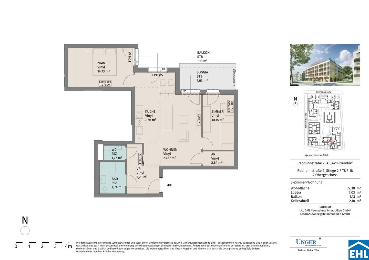 Neubau Erstbezug Wohnung mit Balkon im Grünen