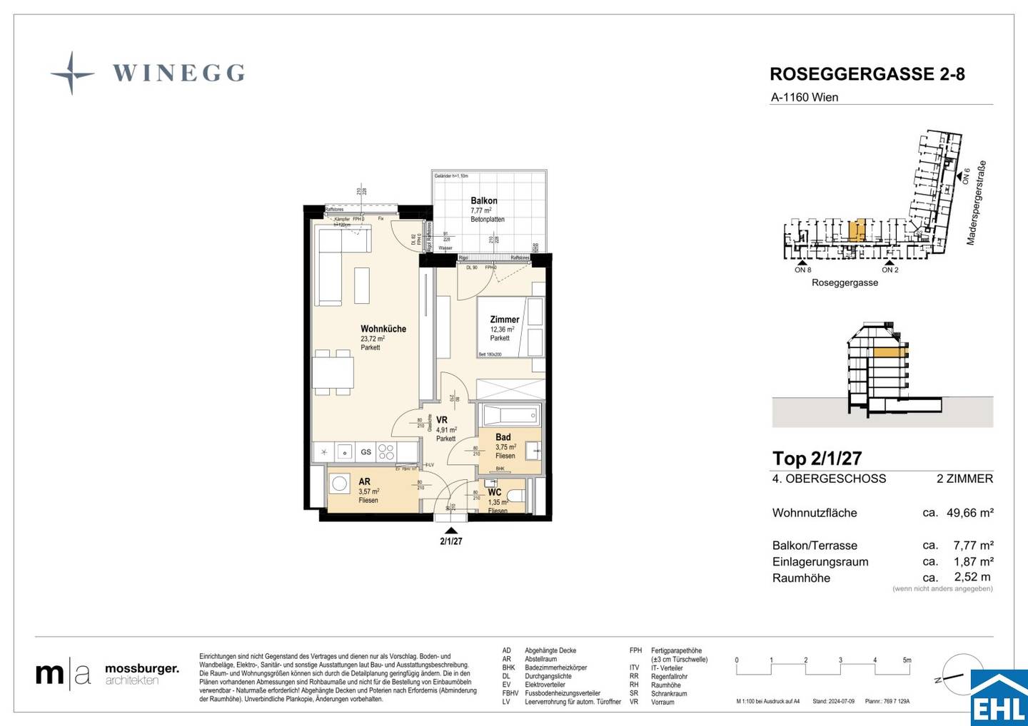 New build apartment with balcony and quiet courtyard