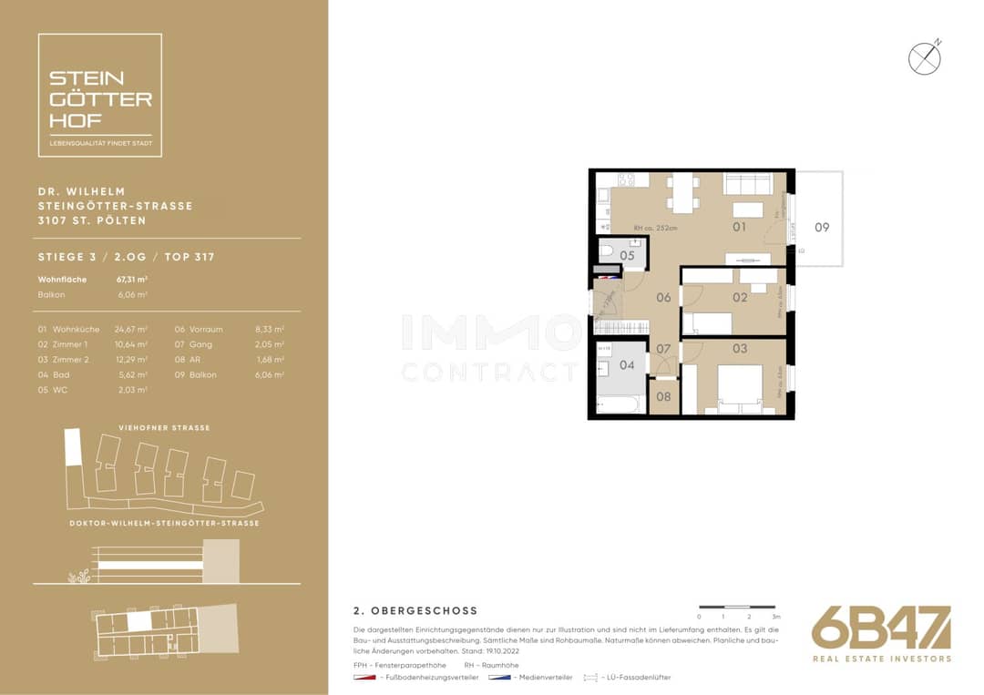 Etagenwohnung in St. Pölten Viehofen, Erstbezug, 3 Zimmer, Balkon