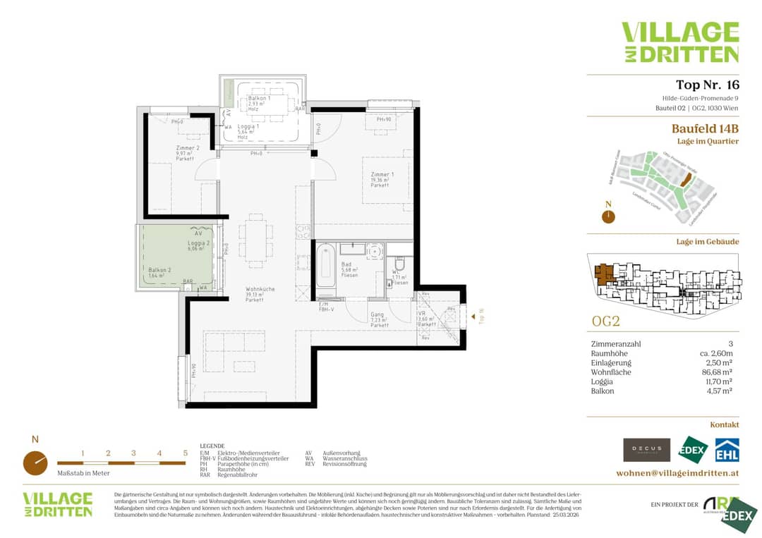 VILLAGE IM DRITTEN | Moderne 3-Zimmer Wohnung mit zwei Balkonen