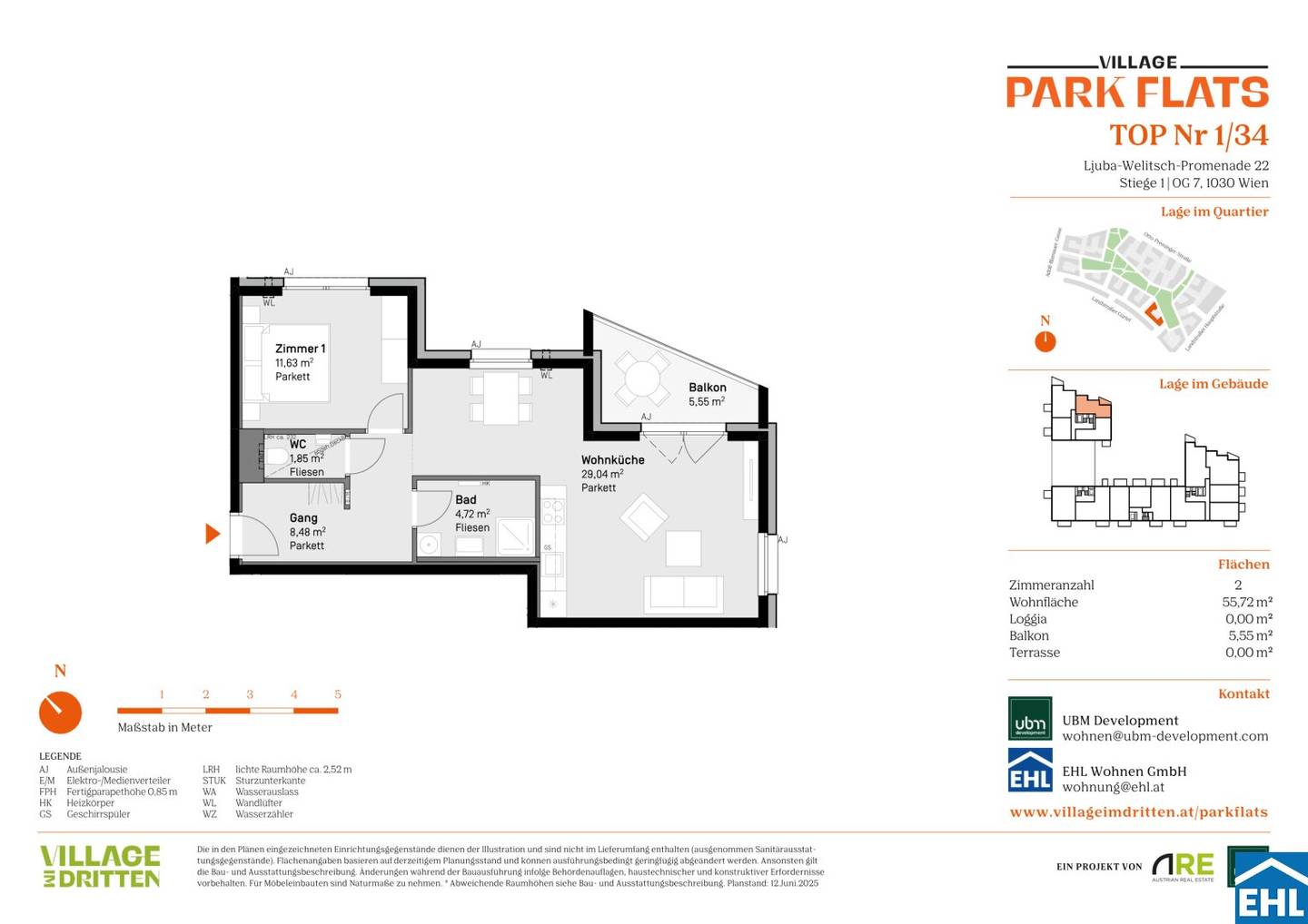 New build apartment with balcony near a park
