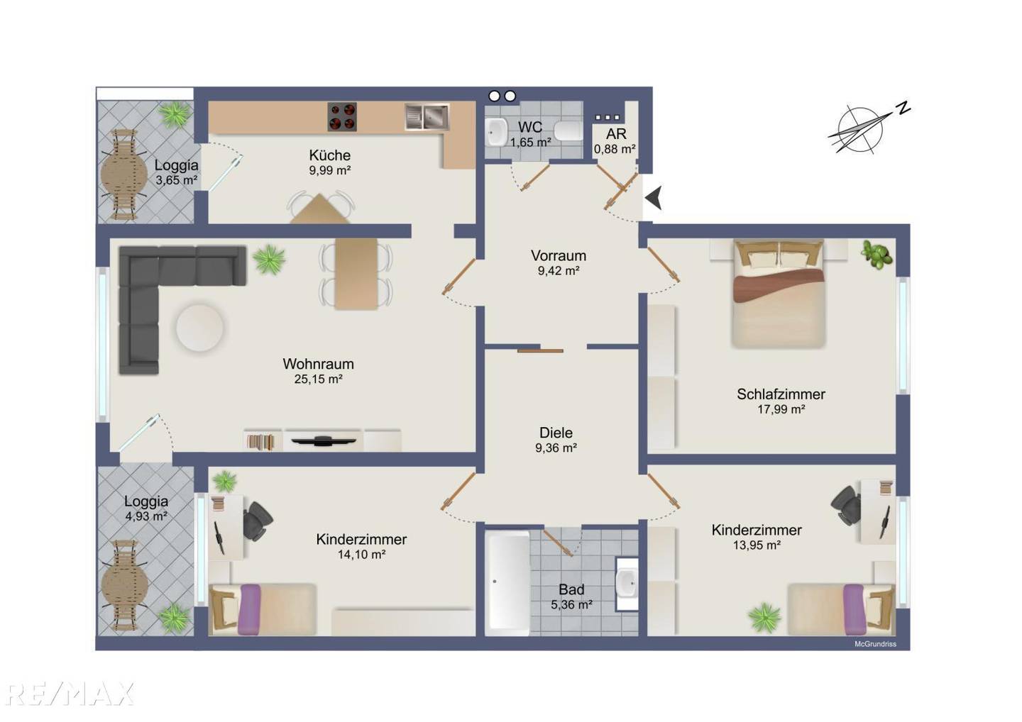 Modern four room apartment with two loggias and green views