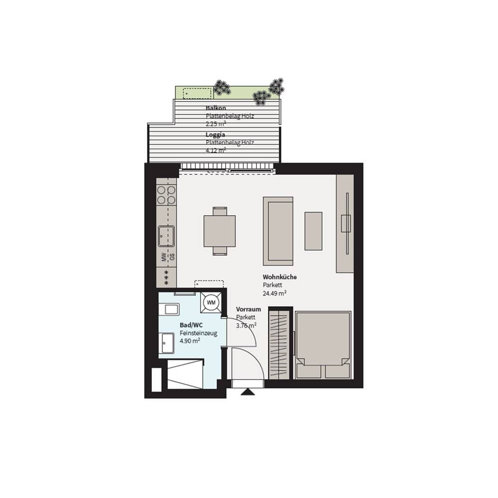 Moderne Garconniere mit Balkon nahe Donauzentrum in Wien 22.