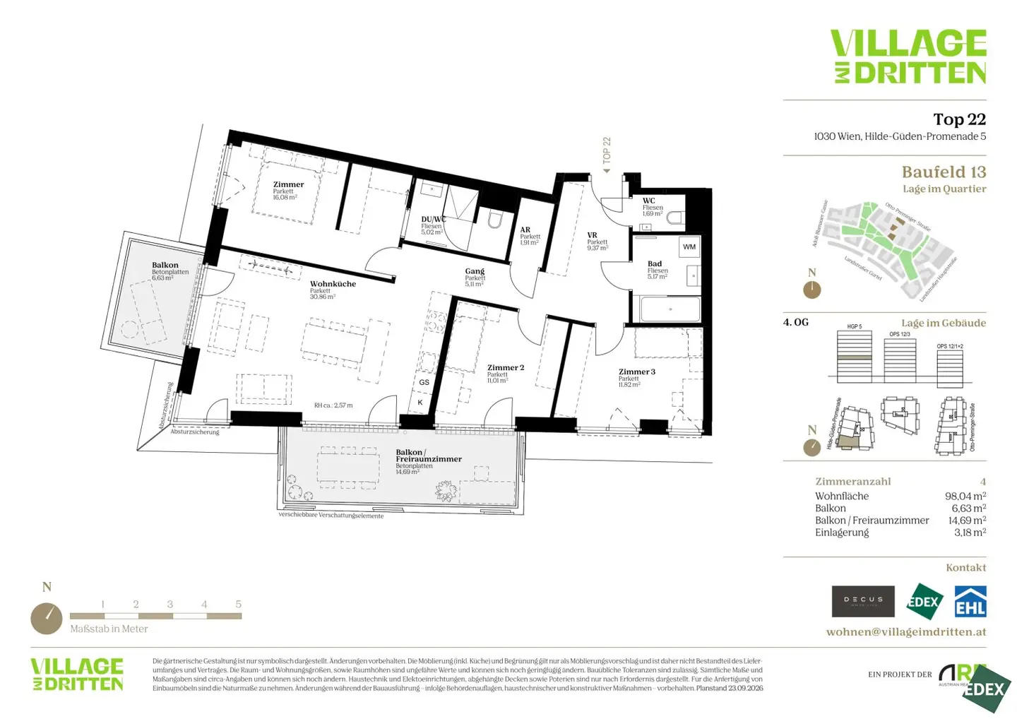 4 ZIMMER | 2 BÄDER |  2 BALKONE | Vorsorge | URBAN DAHEIM | BAUFELD 13 | ANLEGER