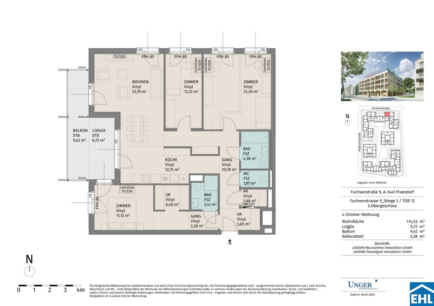 Newly built apartment with balcony