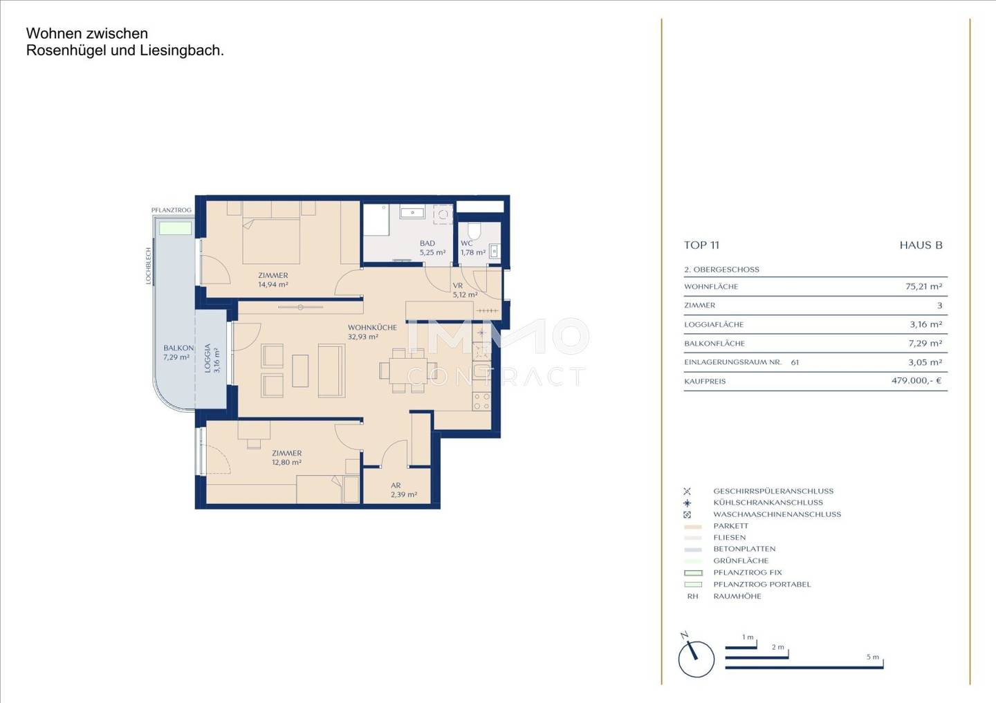 Wohnung Neubau Erstbezug hofseitiger Balkon