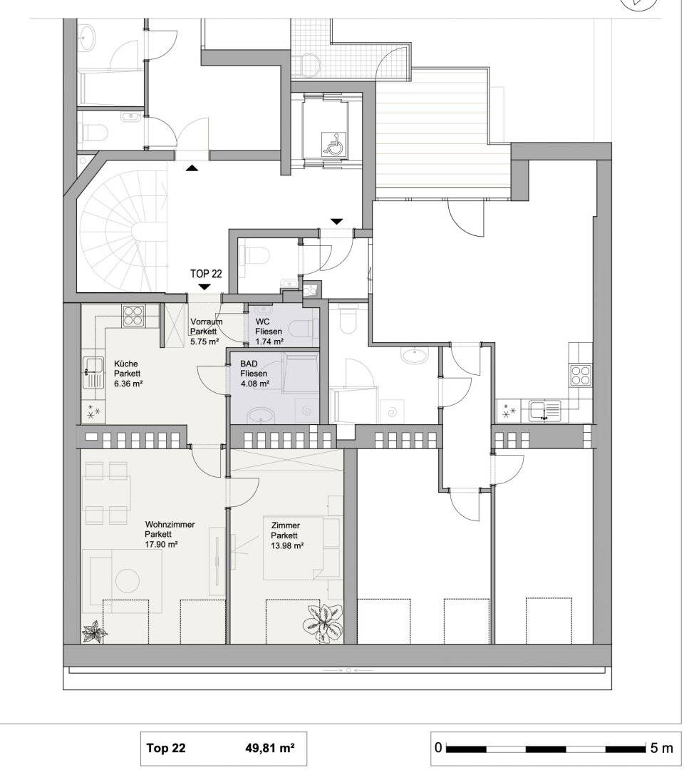First occupancy apartment with terrace and green view