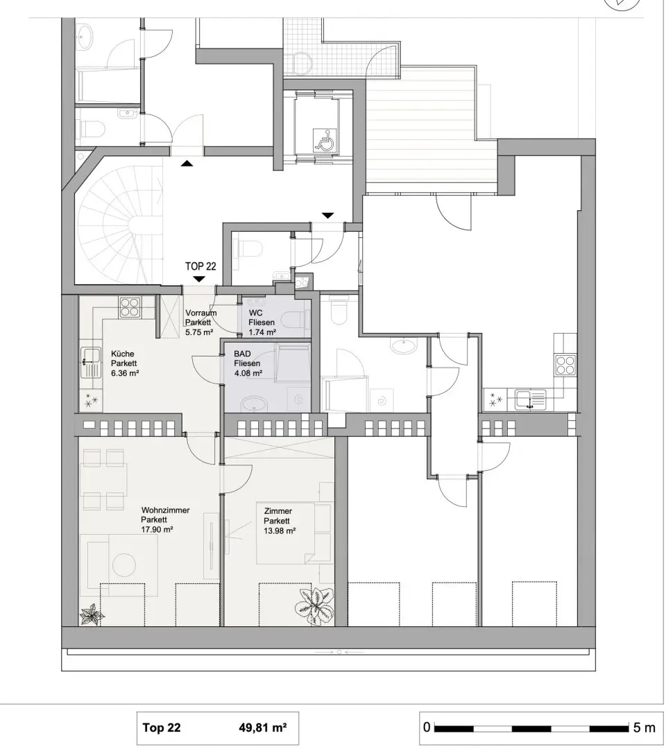 First occupancy apartment with terrace and green view