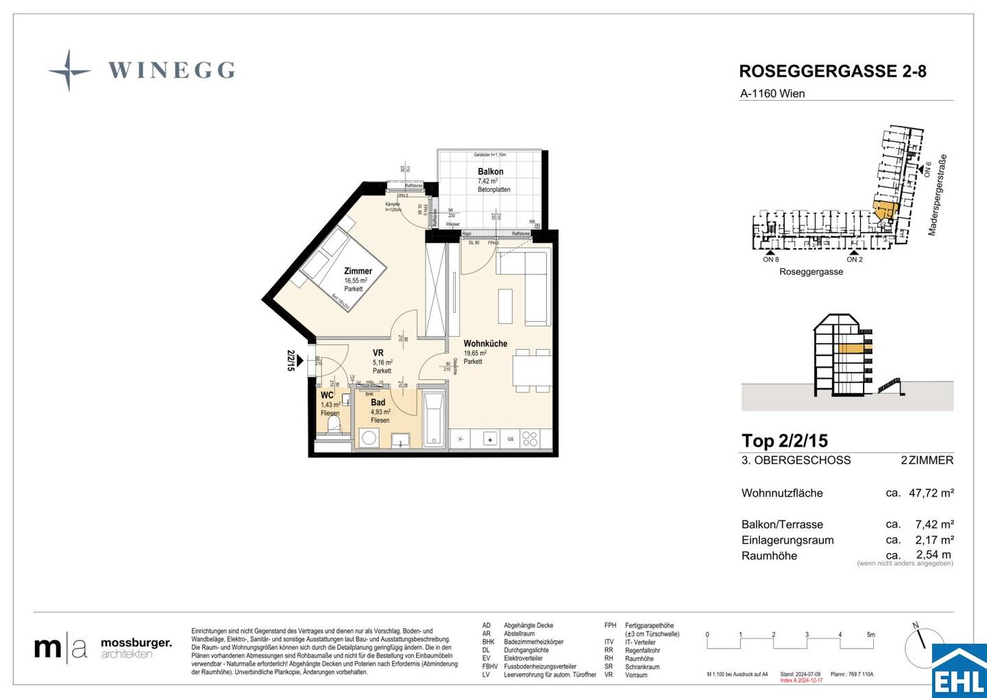 New build apartment with balcony and quiet inner courtyard
