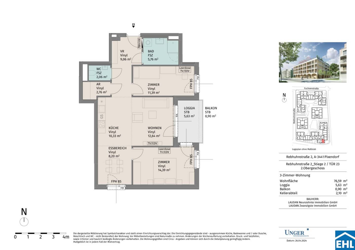 New build apartment with balcony in green setting