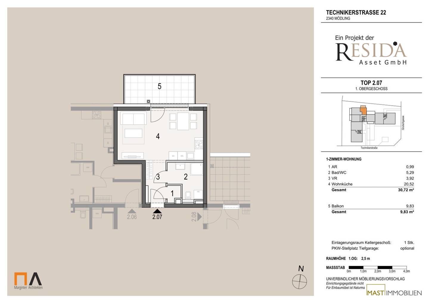 Moderne 1-Zimmer-Wohnung mit Balkon in Mödling, nahe HTL Mödling