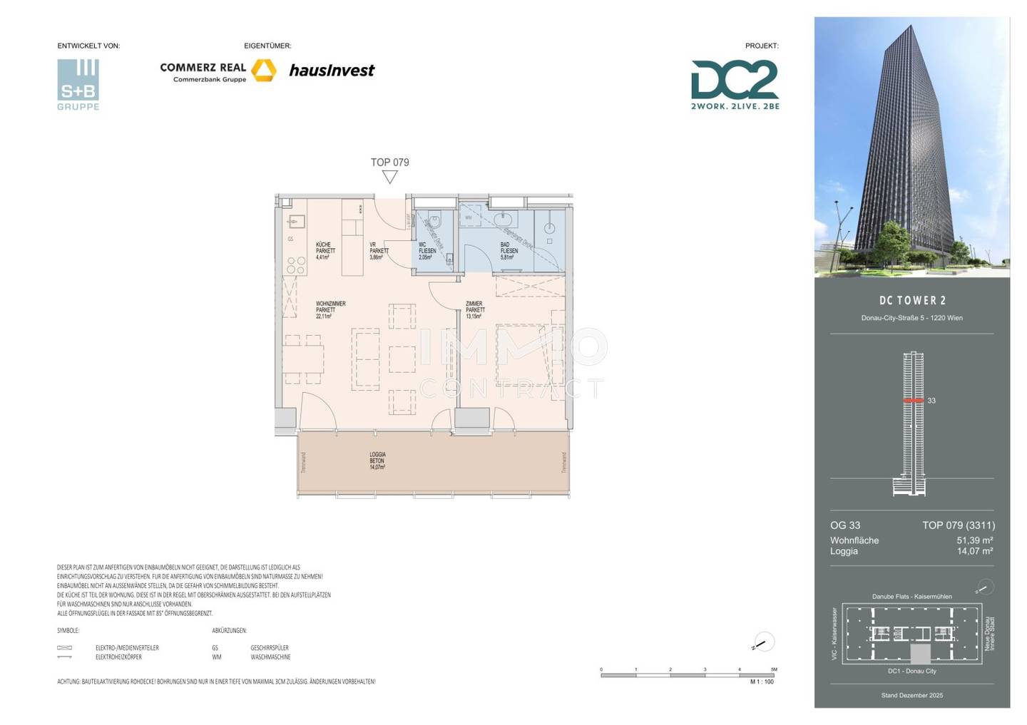 Zwei-Zimmer-Wohnung mit Westausrichtung im DC Tower 2