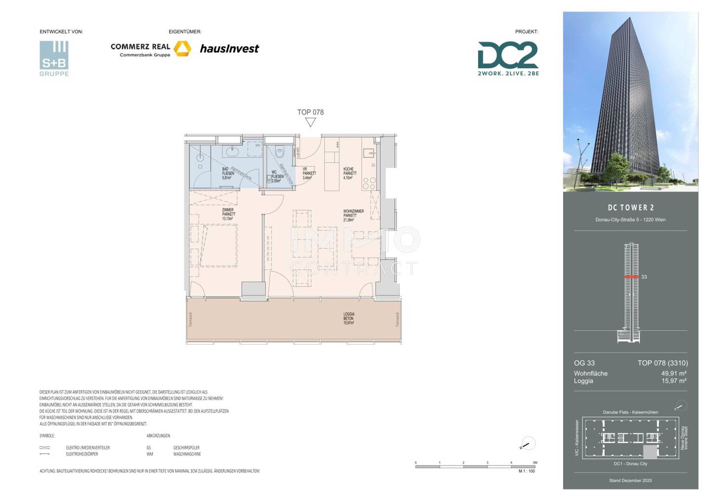 Wohnung DC2 Tower Westloggia Blick Leopoldsberg