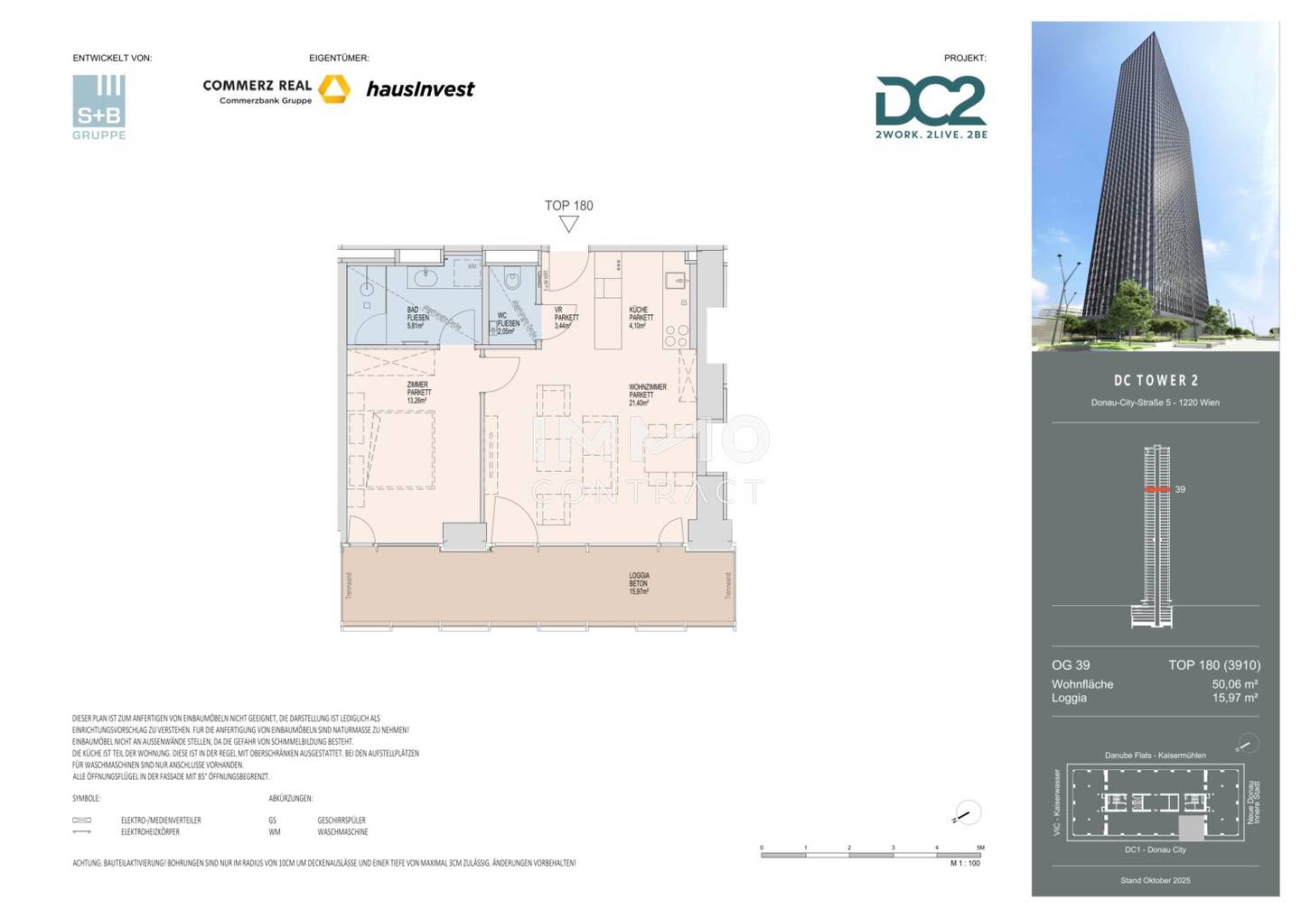 Wohnung DC Tower Donau City Loggia Blick
