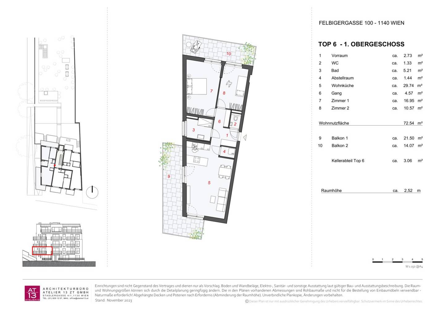 Newly built apartment with two balconies near Klimt Park