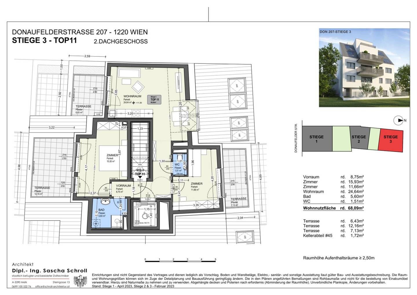 ERSTBEZUG: HERRLICHES 3 ZIMMER PENTHOUSE MIT DREI TERRASSEN IN 1220 WIEN