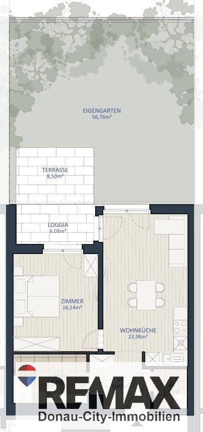 Apartment with private garden loggia and terrace