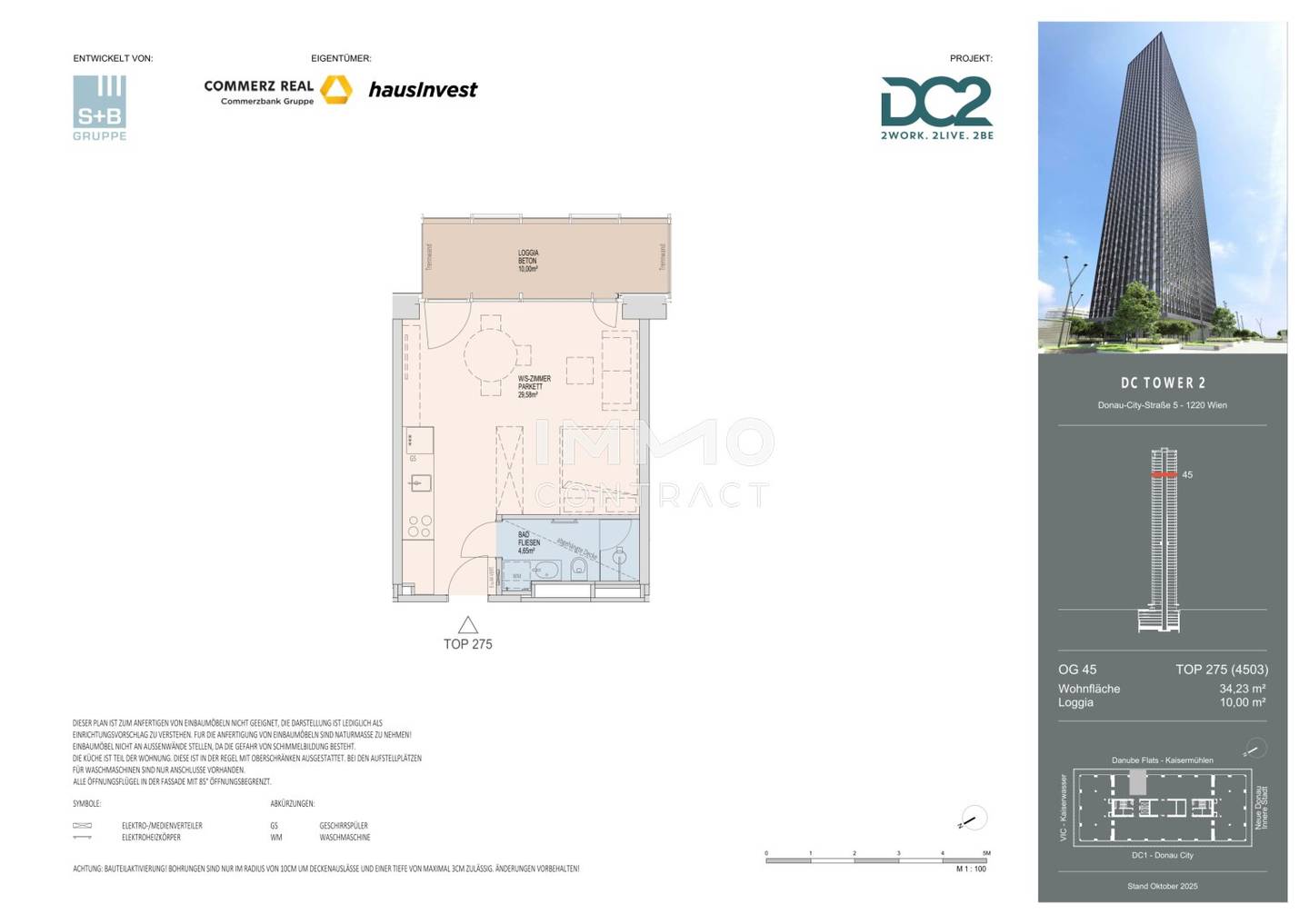 Etagenwohnung in Wien Donau City – Ostseitiges Studio mit 10 m² Loggia