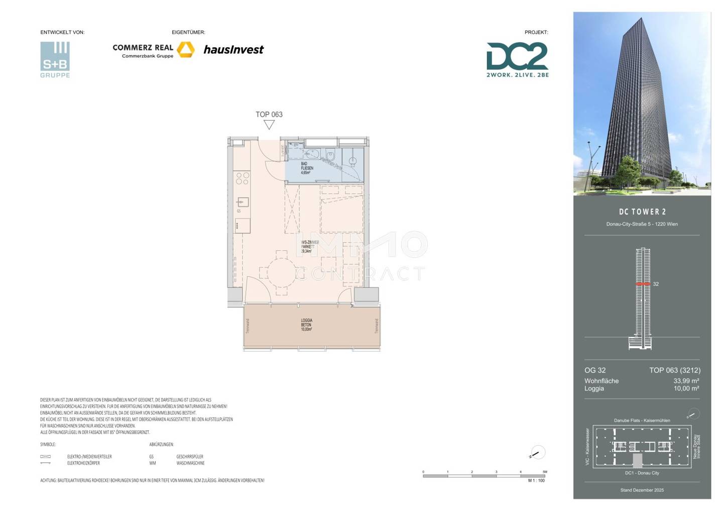 Neu: DC2 Tower direkt an der Donauinsel - Erstbezug 32. Etage