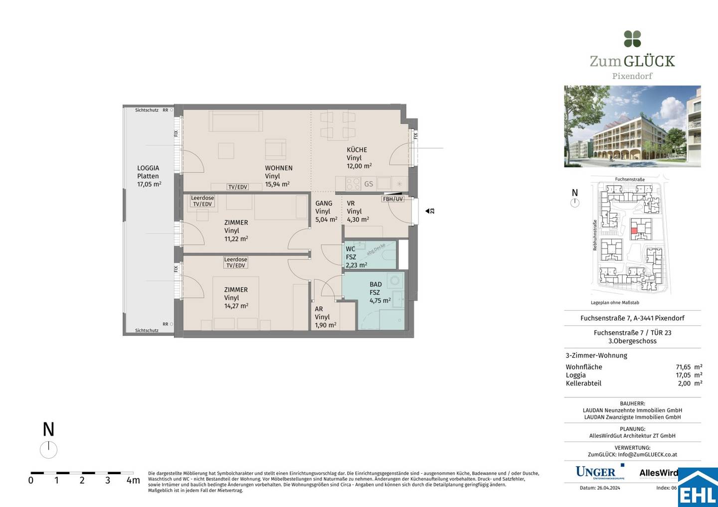 Wohnung Neubau Erstbezug Balkon im Tullnerfeld