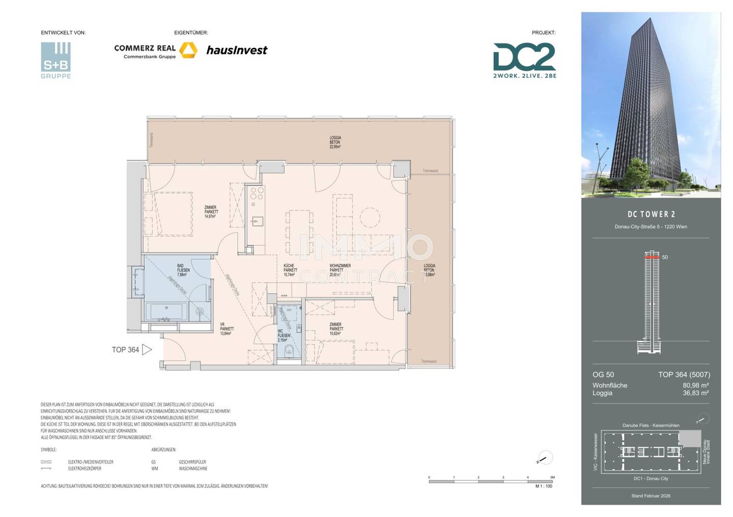 DC Tower apartment on 50th floor with loggia