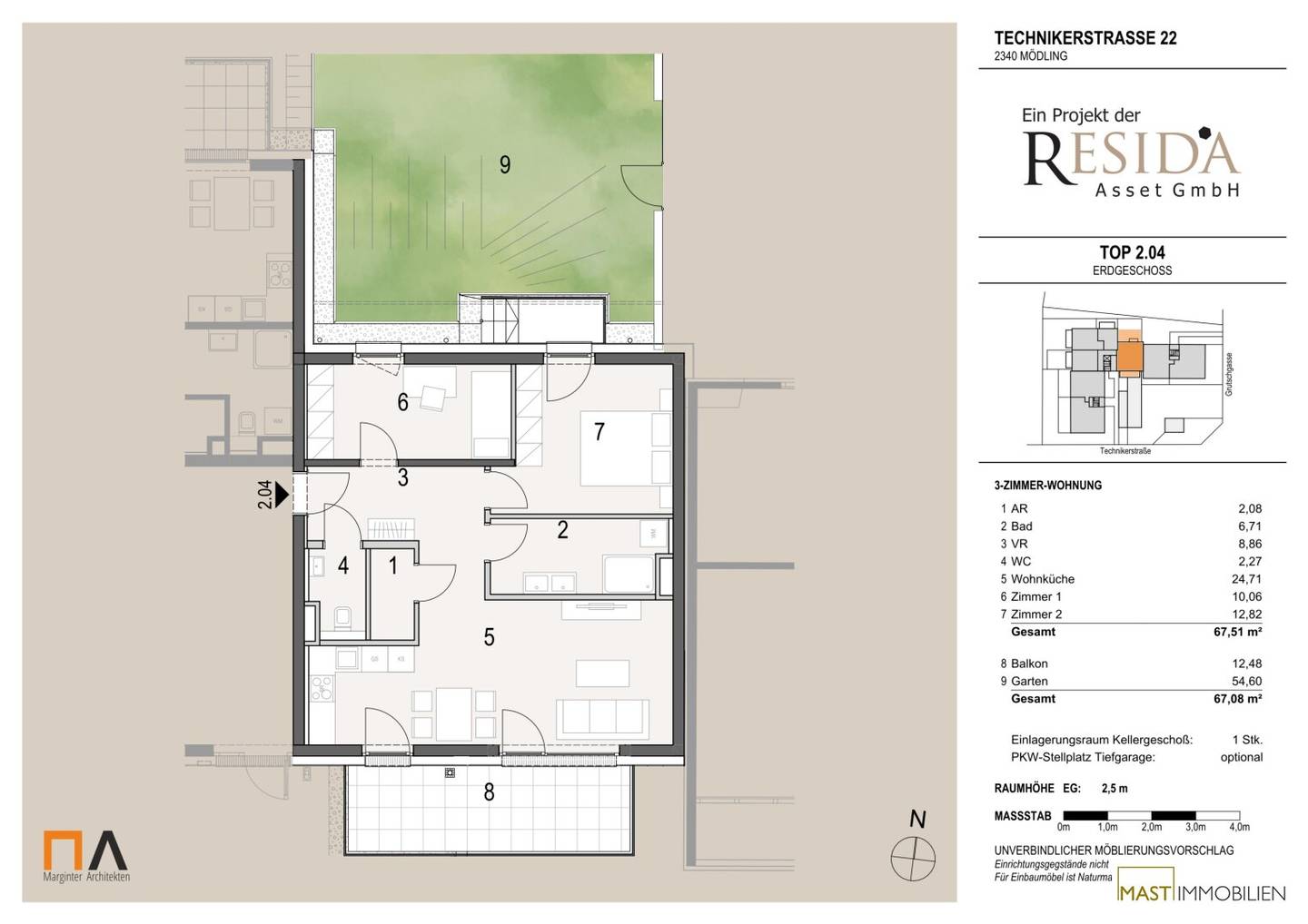Technikum TwentyTwo: Gartenwohnung mit Balkon und Garten in Mödling
