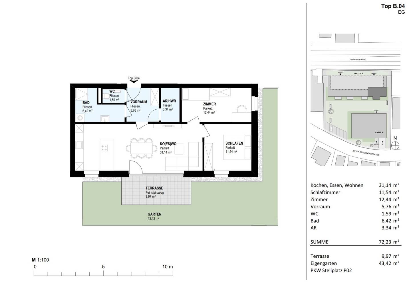 Newly built apartment with garden in central area
