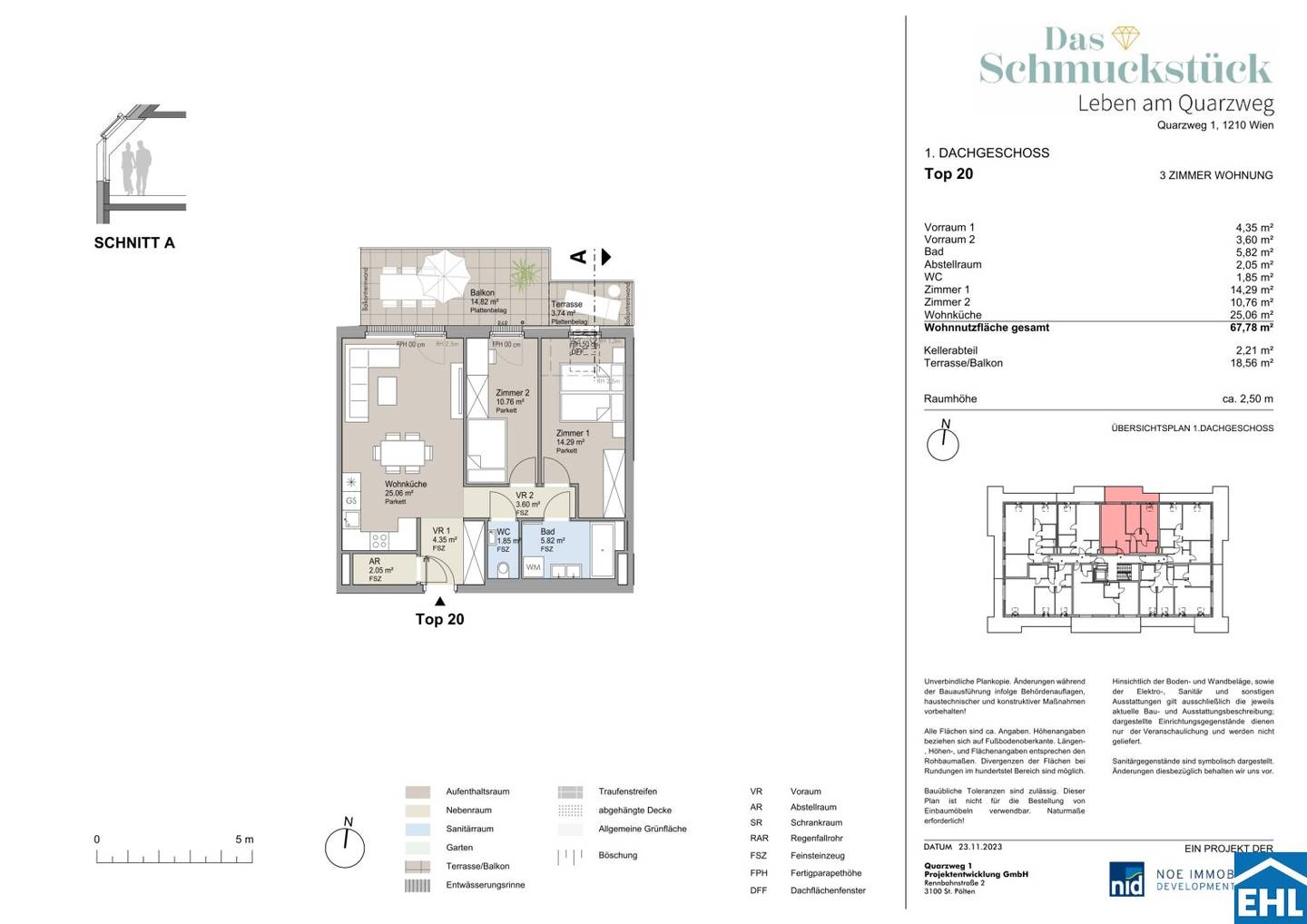 New build apartment with balcony and terrace near the Danube