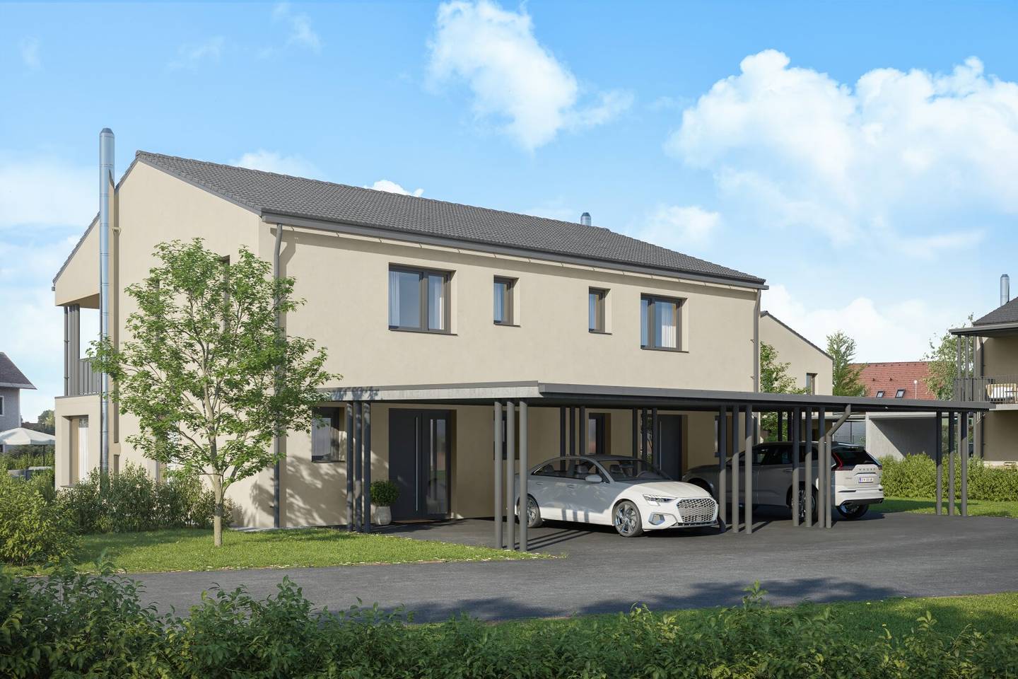Neubau-Doppelhaushälfte in Mureck mit Terrasse, Garten und Carports