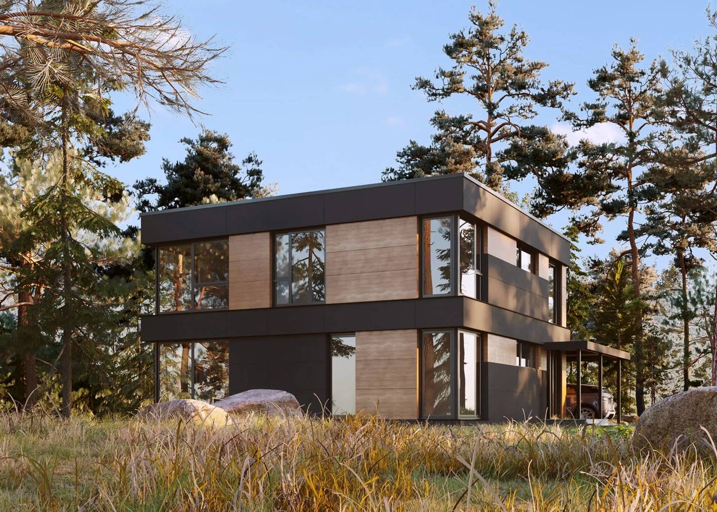 DANWOOD Park 133 Cube – Modern Wooden House in Stegersbach, 132.72 m² New Build