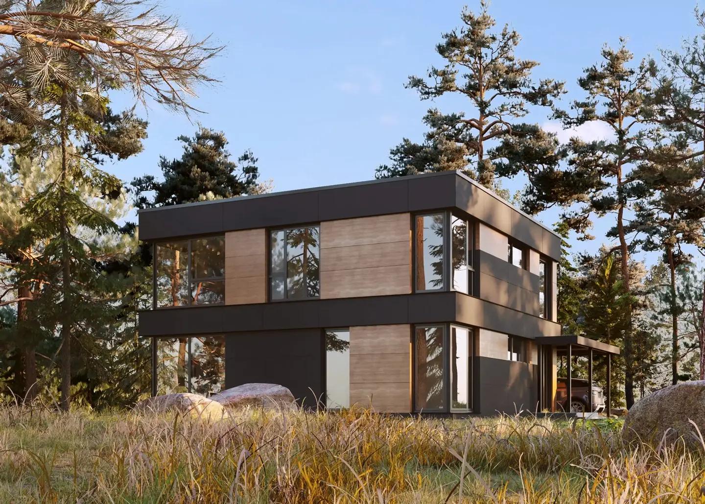 DANWOOD Park 133 Cube – Modern Wooden House in Stegersbach, 132.72 m² New Build