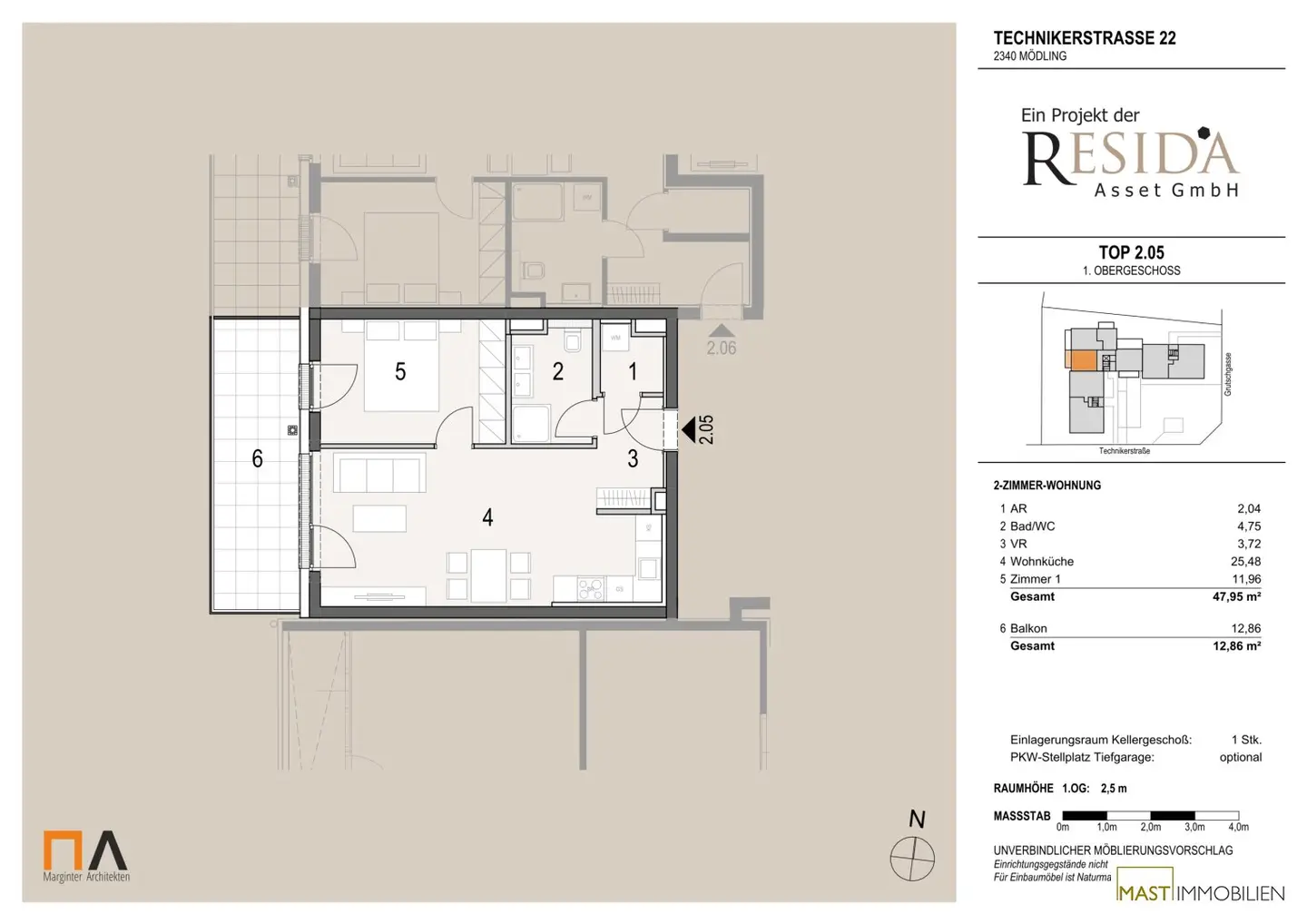 Technikum TwentyTwo Mödling - Neubau 2-Zimmer-Wohnung mit Balkon 48,01 m²