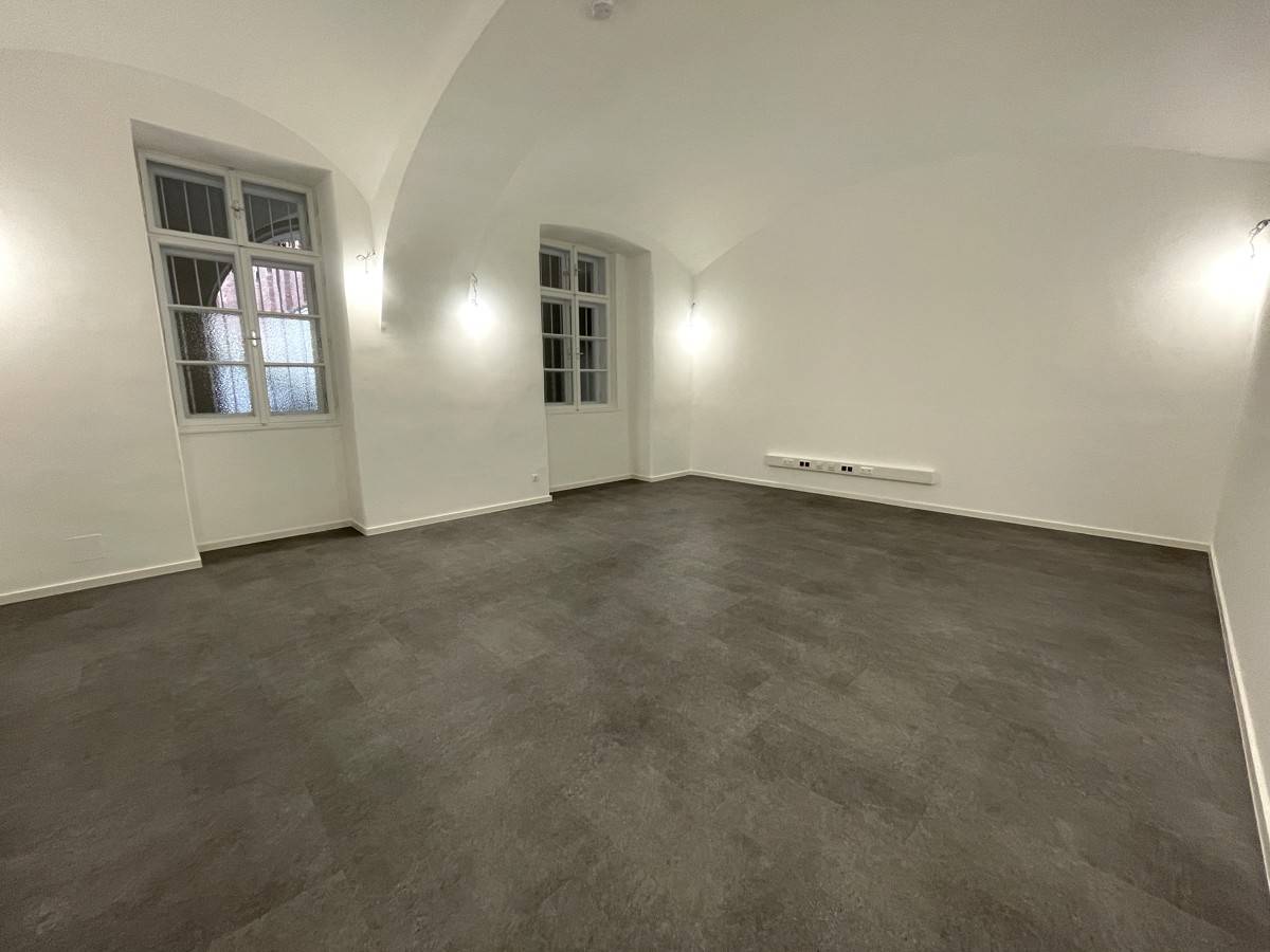 Hochwertig ausgebautes Souterrain-Büro mit Blick in den Arkadenhof
