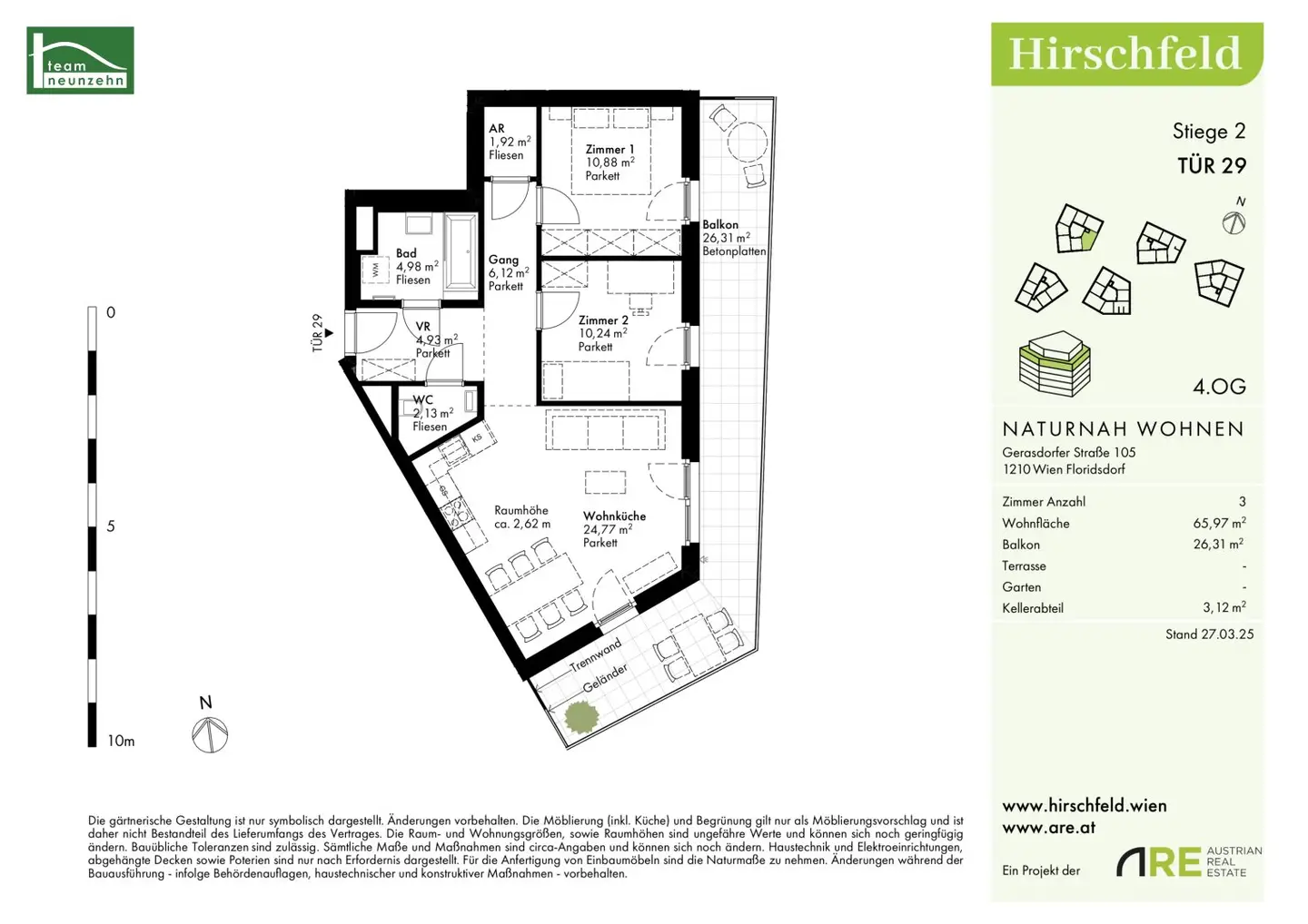 Hoch oben - Vorsorgewohnung (Nettopreis) in begehrter Grünruhelage im "Hirschfeld" - Provisionsfreier Erstbezug!