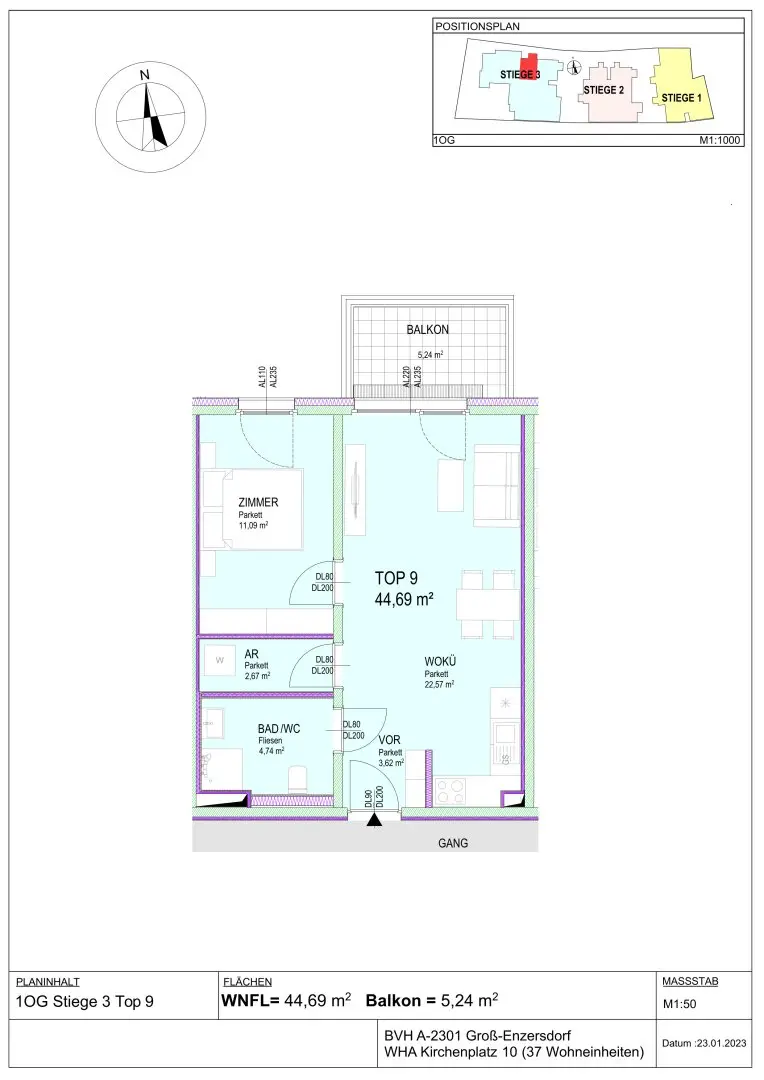 Groß-Enzersdorf: Moderne 2-Zimmer-Etagenwohnung mit Balkon, Neubau 2026