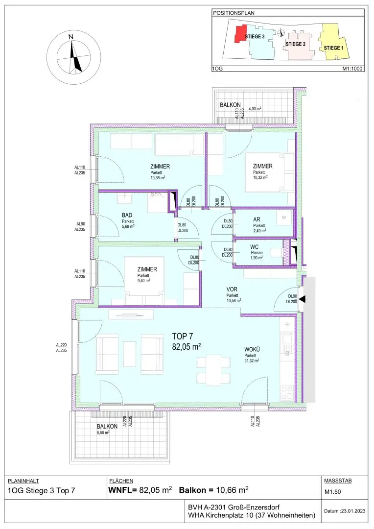 Groß-Enzersdorf: Moderne 4-Zimmer-Etagenwohnung mit Balkon, Neubau 2026