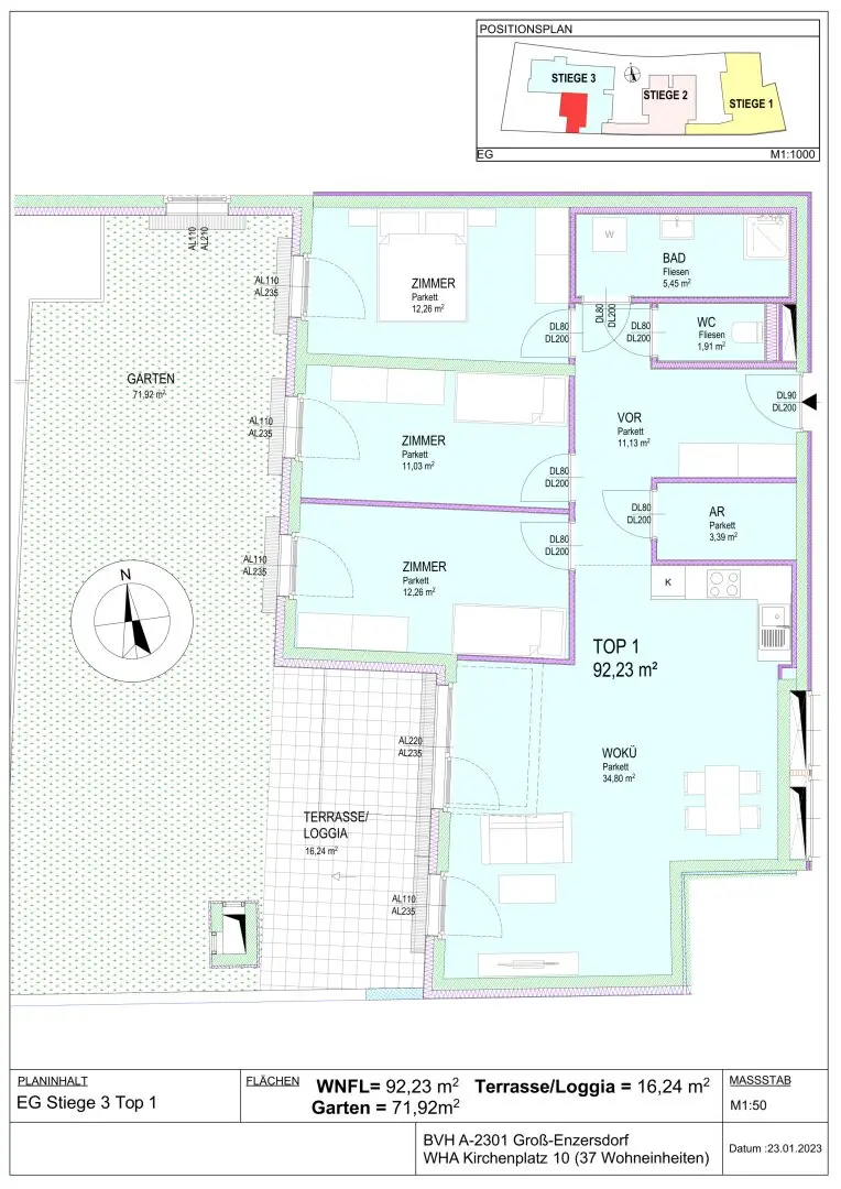 Groß-Enzersdorf: Modern 4-room garden apartment with terrace, 79 m²