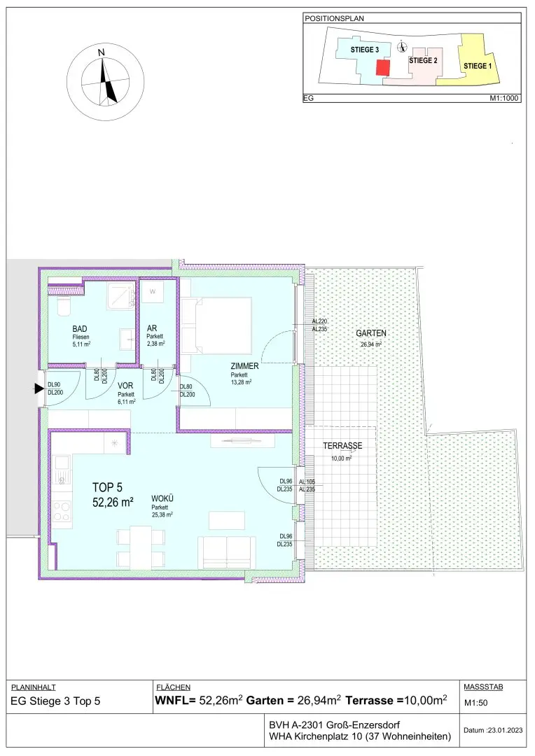 Groß-Enzersdorf: Neubau-Gartenwohnung mit Terrasse und Garten