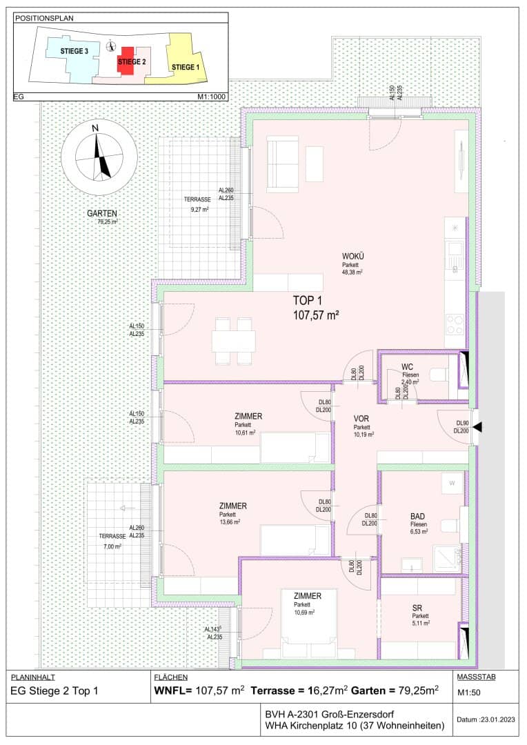 Groß-Enzersdorf: Neubau Dachgeschosswohnung 81,55 m² mit großer Terrasse